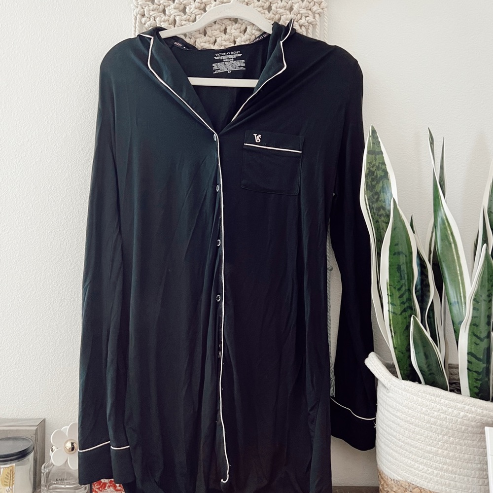 Victorias Secret Black Button Up Signature NightGown Small